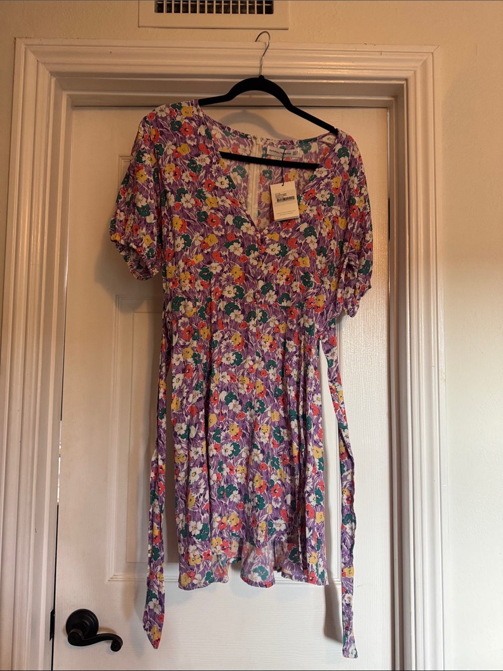 Faithfull the Brand Purple Floral Tie-Waist Casual Dress